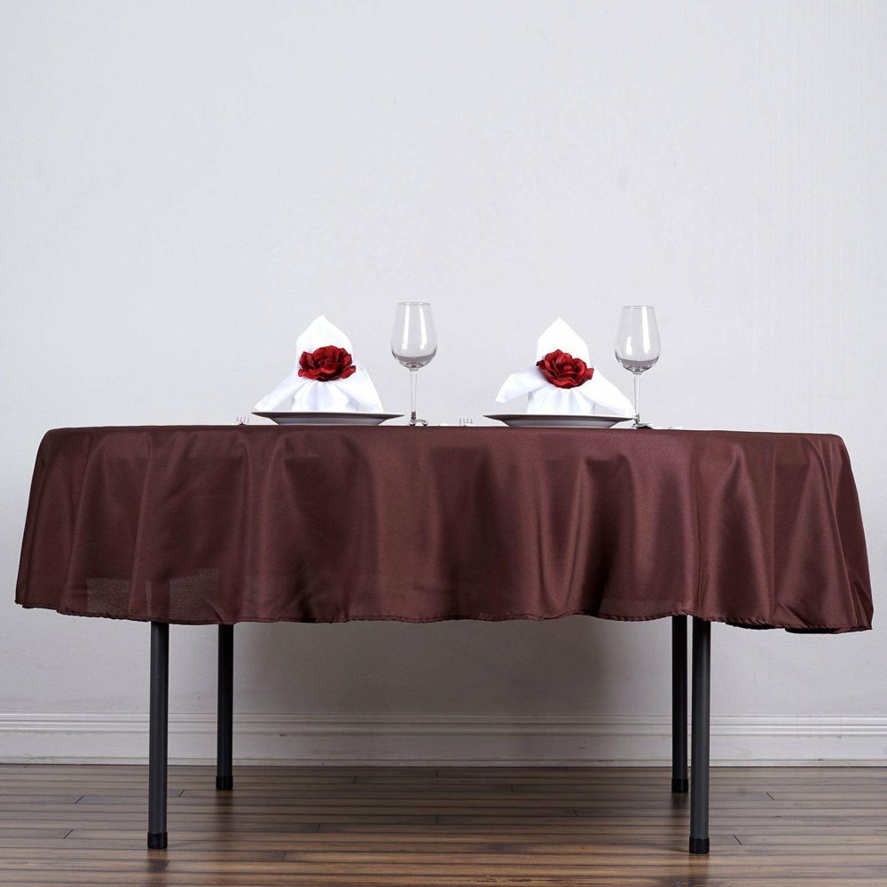 Chocolate Seamless Polyester Linen Tablecloth 70″ Round  |   Polyester Polyester Chocolate