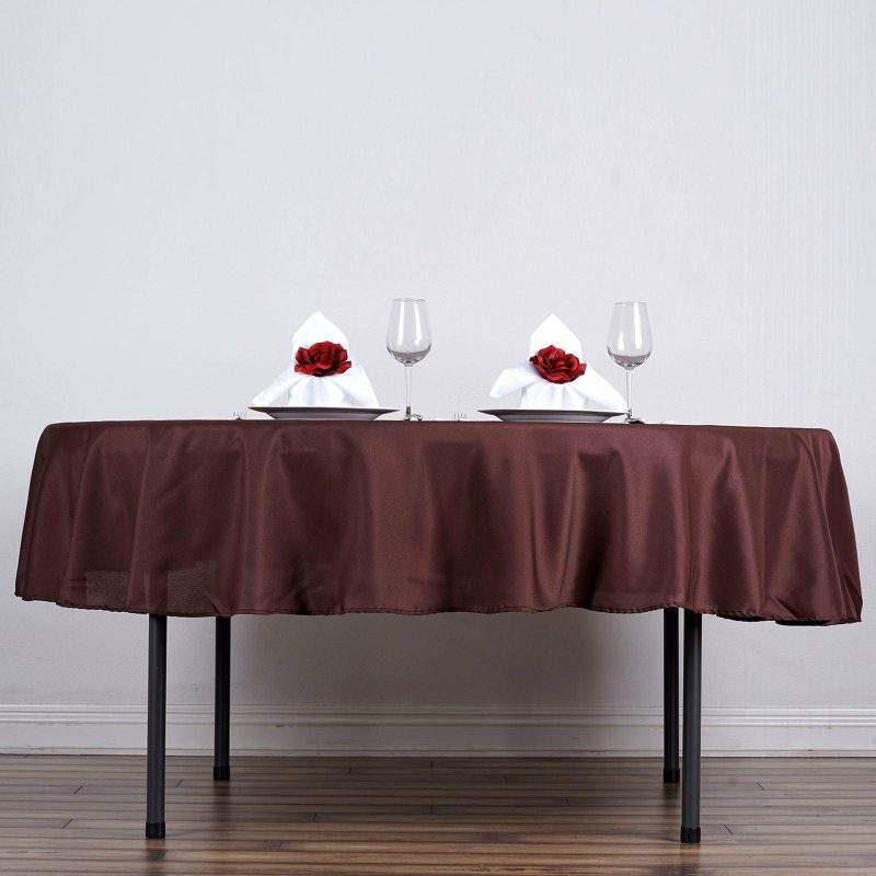 Chocolate Seamless Polyester Linen Tablecloth 70″ Round  |   Polyester Polyester Chocolate