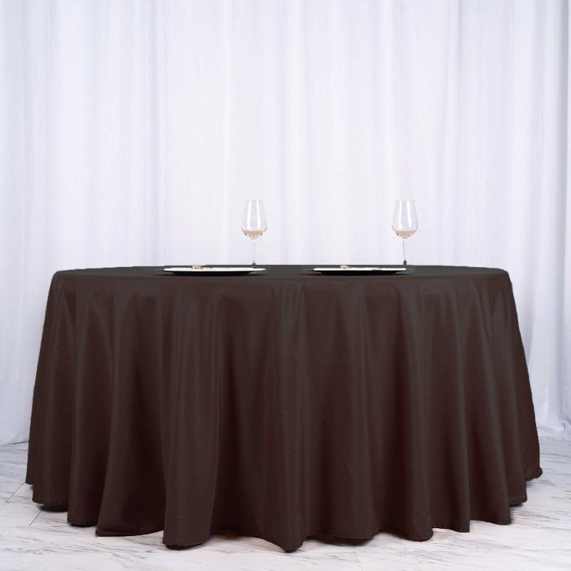 Chocolate Seamless Polyester Round Tablecloth 120″ for 5 Foot Table With Floor-Length Drop  |   Polyester Polyester Chocolate