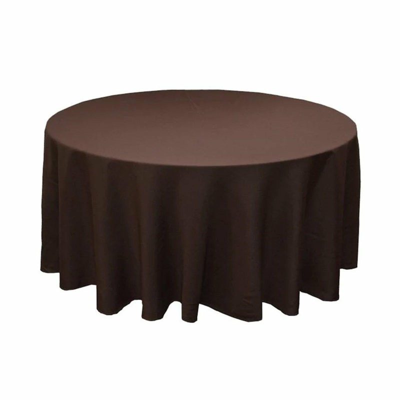 Chocolate Seamless Polyester Round Tablecloth 120″ for 5 Foot Table With Floor-Length Drop  |   Polyester Polyester Chocolate