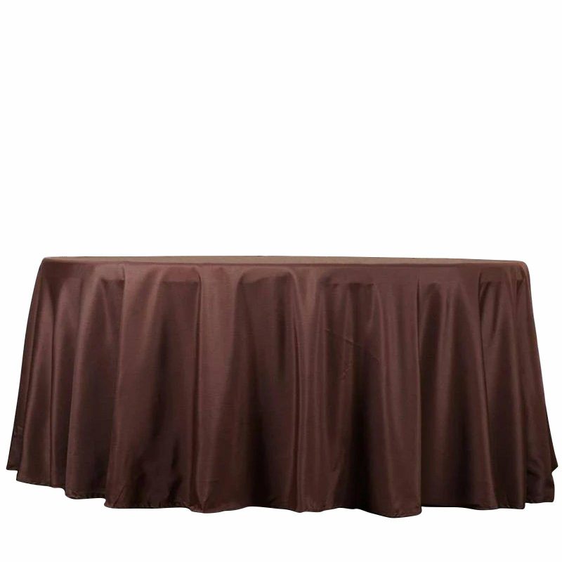 Chocolate Seamless Polyester Round Tablecloth 132″ for 6 Foot Table With Floor-Length Drop  |   Polyester Polyester Chocolate