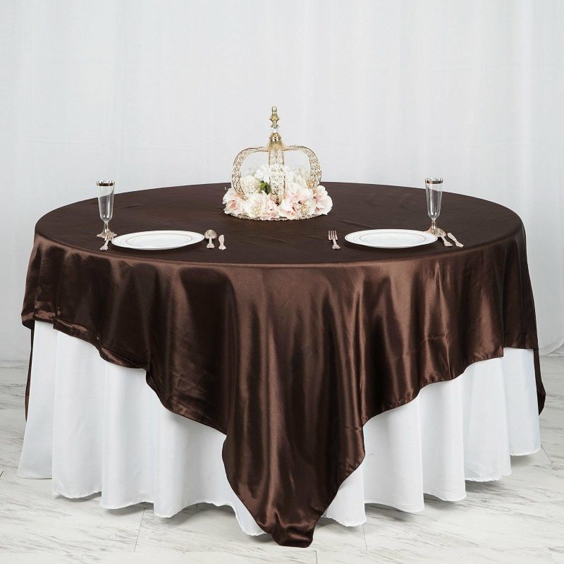 Chocolate Seamless Satin Square Table Overlay 90″x90″  |   Satin & Taffeta Satin & Taffeta Chocolate