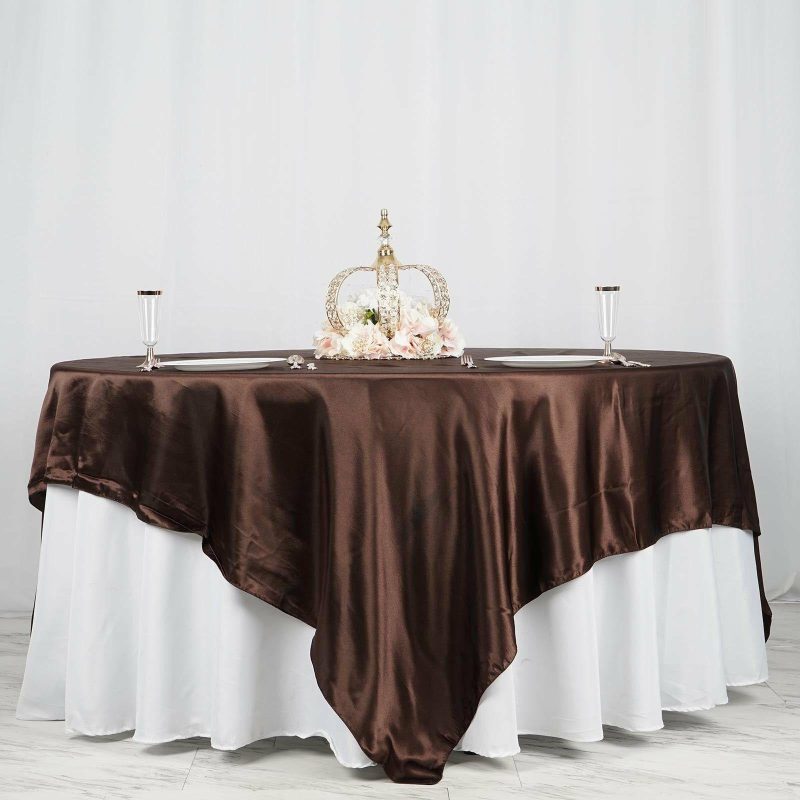 Chocolate Seamless Satin Square Table Overlay 90″x90″  |   Satin & Taffeta Satin & Taffeta Chocolate