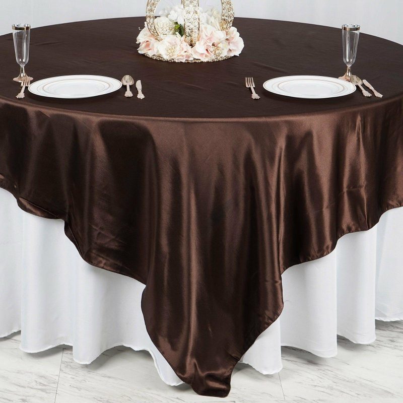 Chocolate Seamless Satin Square Table Overlay 90″x90″  |   Satin & Taffeta Satin & Taffeta Chocolate