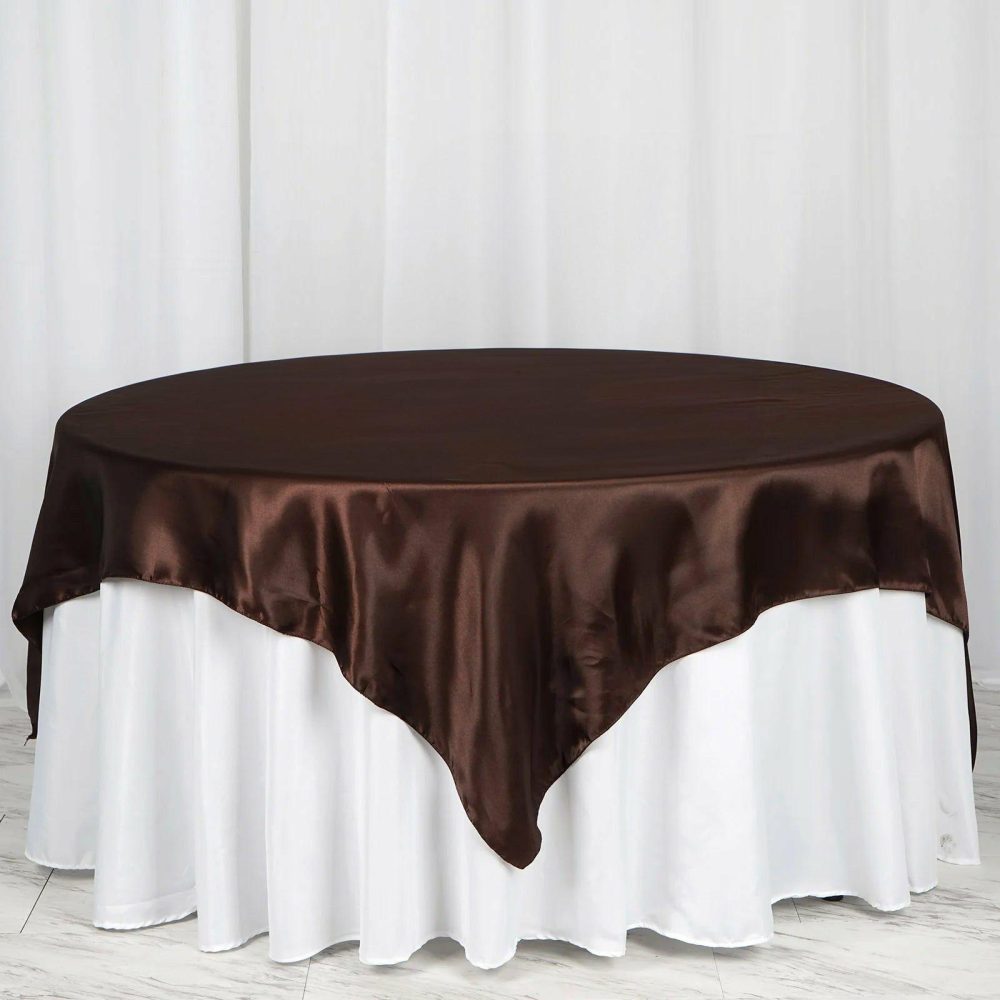 Chocolate Seamless Satin Square Tablecloth Overlay 72″ x 72″  |   Satin & Taffeta Satin & Taffeta Chocolate