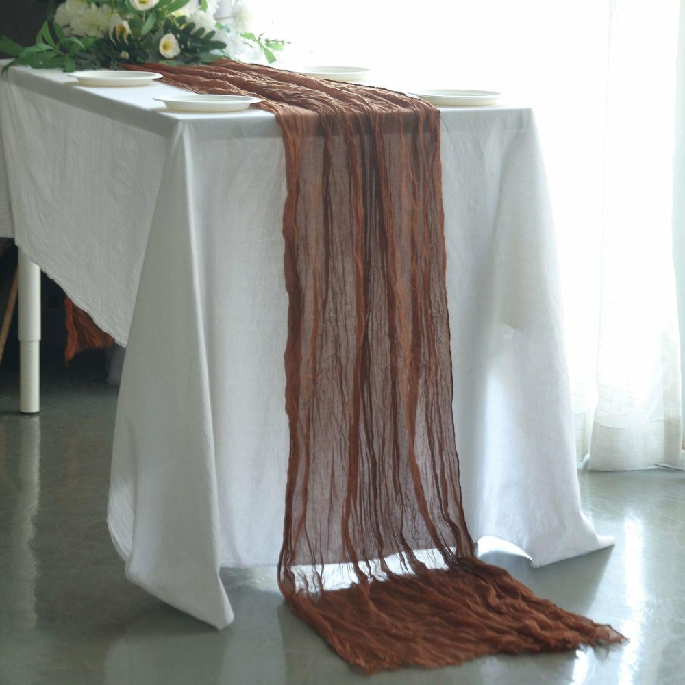 Cinnamon Brown Gauze Cheesecloth Boho Table Runner 10ft  |   Gauze Cheesecloth Gauze Cheesecloth Cinnamon Brown