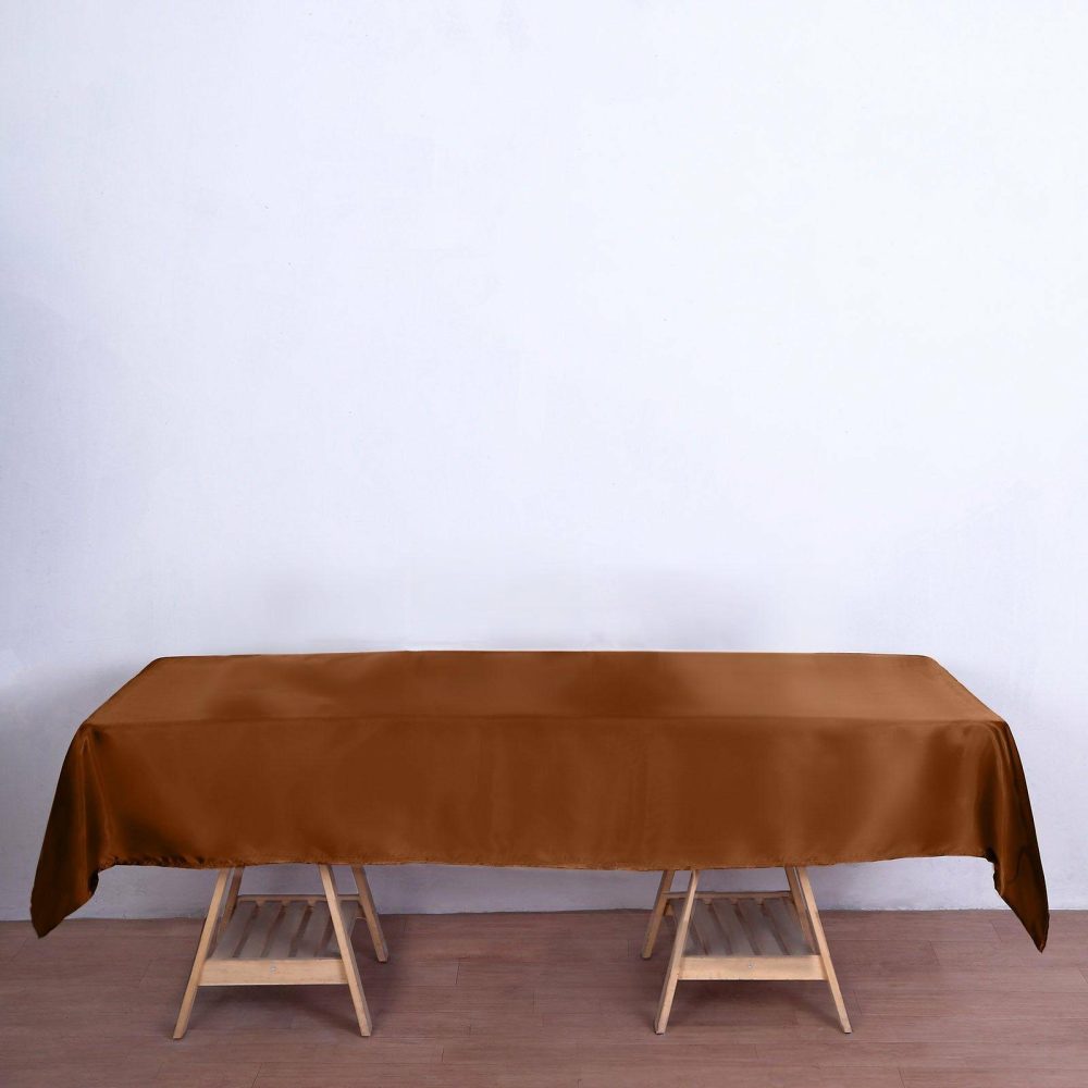 Cinnamon Brown Seamless Smooth Satin Rectangular Tablecloth 60″x102″  |   Satin Satin Cinnamon Brown