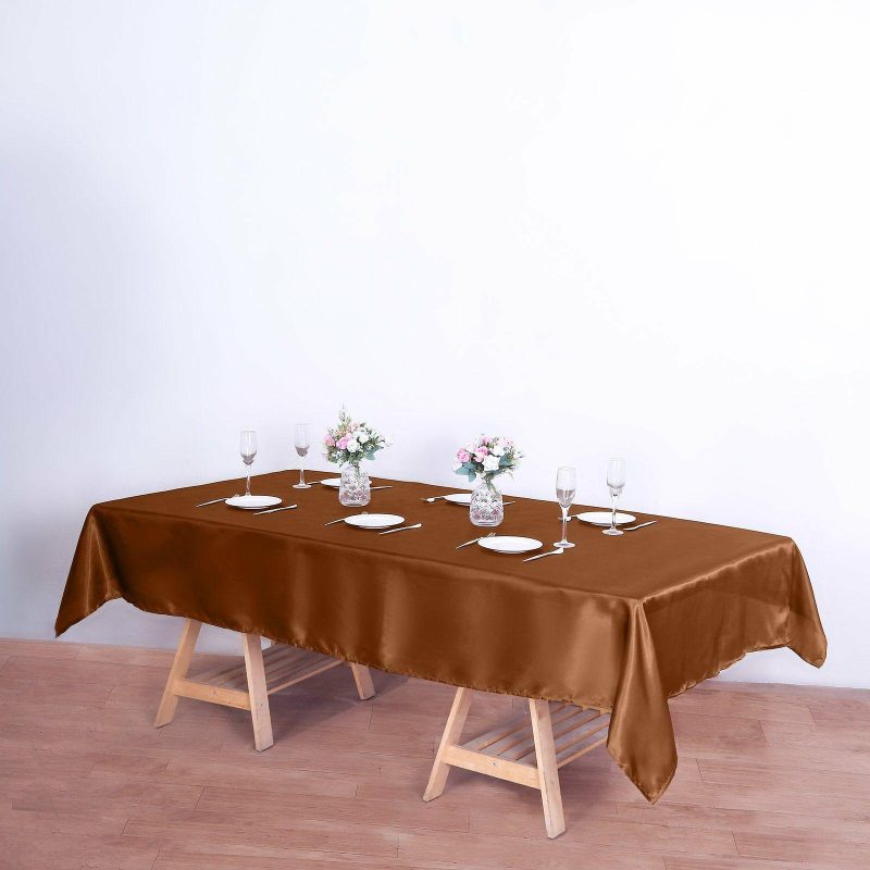 Cinnamon Brown Seamless Smooth Satin Rectangular Tablecloth 60″x102″  |   Satin Satin Cinnamon Brown