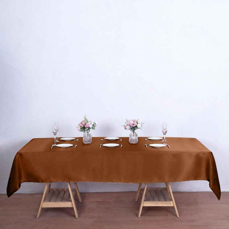 Cinnamon Brown Seamless Smooth Satin Rectangular Tablecloth 60″x102″  |   Satin Satin Cinnamon Brown