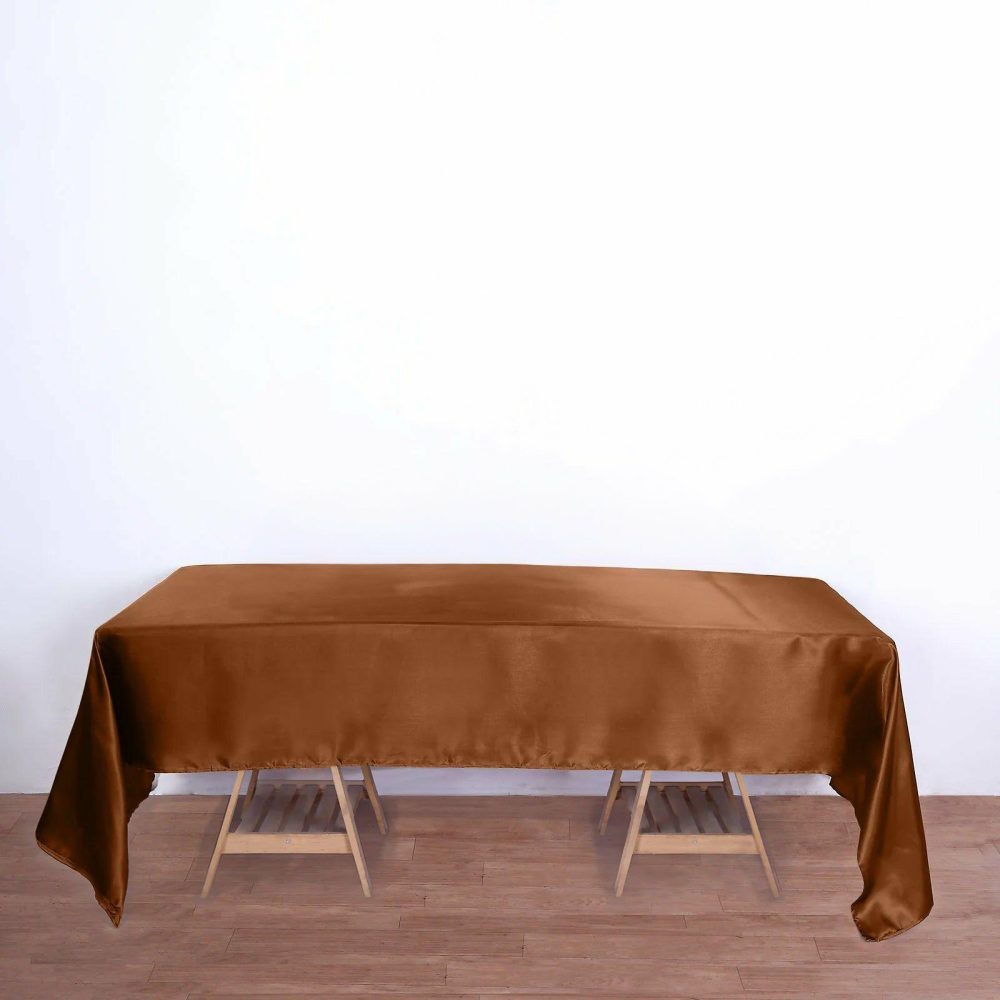 Cinnamon Brown Smooth Seamless Satin Rectangular Tablecloth 60″x126″  |   Satin Satin Cinnamon Brown