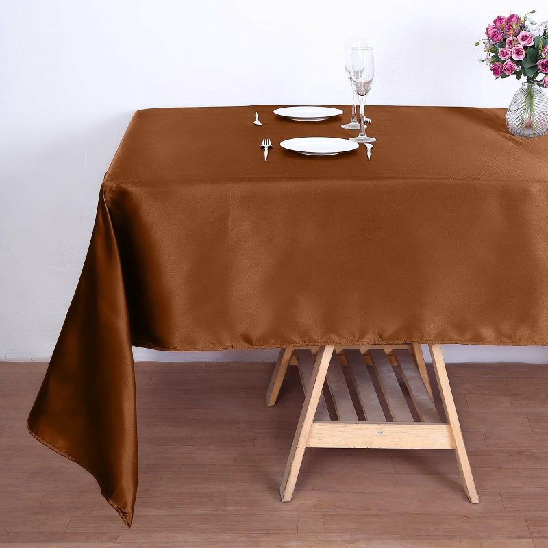 Cinnamon Brown Smooth Seamless Satin Rectangular Tablecloth 60″x126″  |   Satin Satin Cinnamon Brown