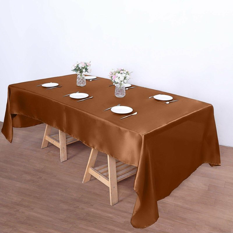 Cinnamon Brown Smooth Seamless Satin Rectangular Tablecloth 60″x126″  |   Satin Satin Cinnamon Brown