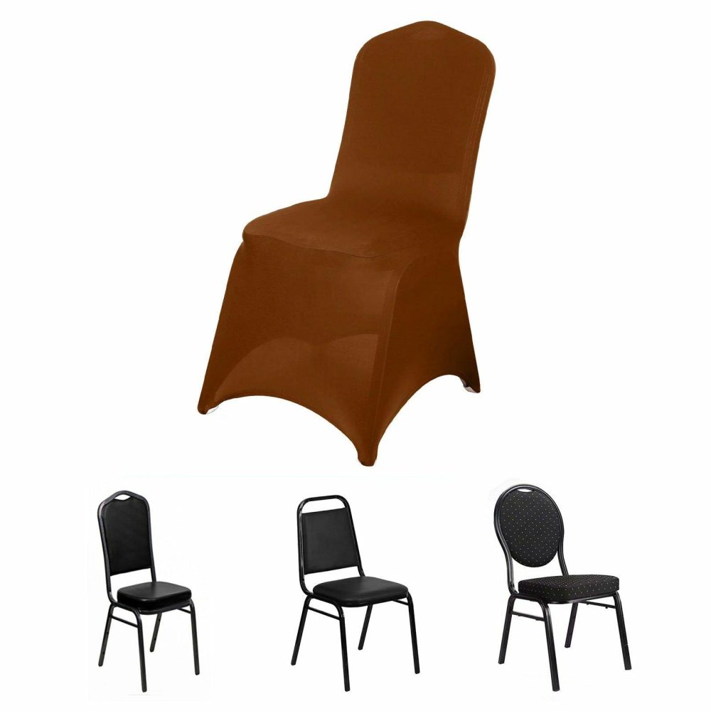 Cinnamon Brown Spandex Stretch Fitted Banquet Slip On Chair Cover 160 GSM  |   Spandex Fitted Banquet Chair Covers Cinnamon Brown