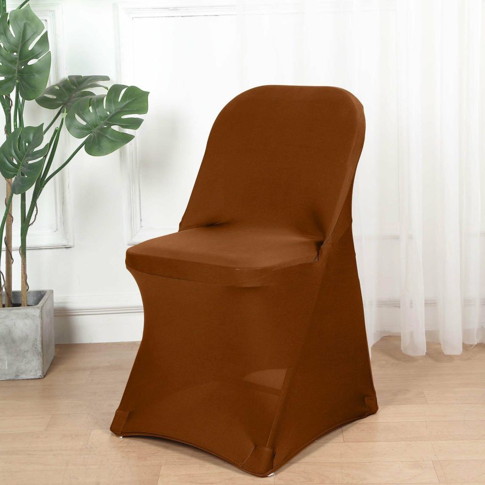 Cinnamon Brown Spandex Stretch Fitted Folding Slip On Chair Cover 160 GSM  |   Spandex Fitted Folding Chair Covers Cinnamon Brown