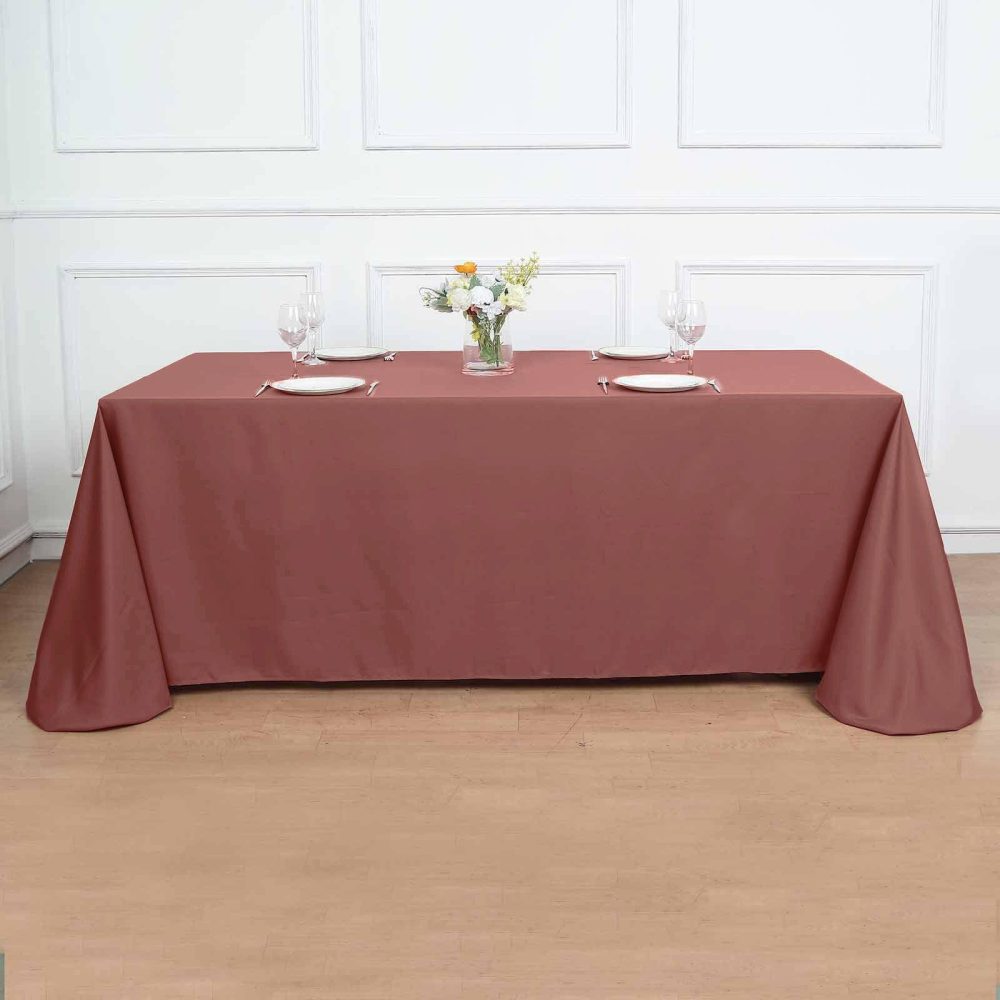 Cinnamon Rose Seamless Polyester Rectangular Tablecloth 90″x156″ for 8 Foot Table With Floor-Length Drop  |   Polyester Polyester Cinnamon Rose