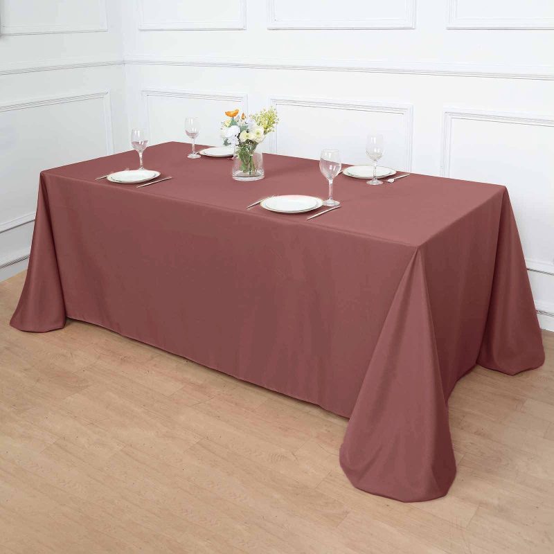 Cinnamon Rose Seamless Polyester Rectangular Tablecloth 90″x156″ for 8 Foot Table With Floor-Length Drop  |   Polyester Polyester Cinnamon Rose