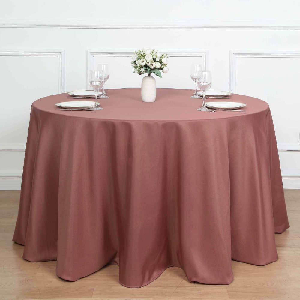 Cinnamon Rose Seamless Polyester Round Tablecloth 120″ for 5 Foot Table With Floor-Length Drop  |   Polyester Polyester Cinnamon Rose