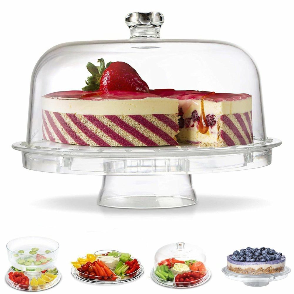 Clear Acrylic Cake Plate Stand and Dome Lid, Multipurpose Serving Dish 12″  |   Dessert Dishes & Snack Bowls Dessert Dishes & Snack Bowls Acrylic Stand with Dome