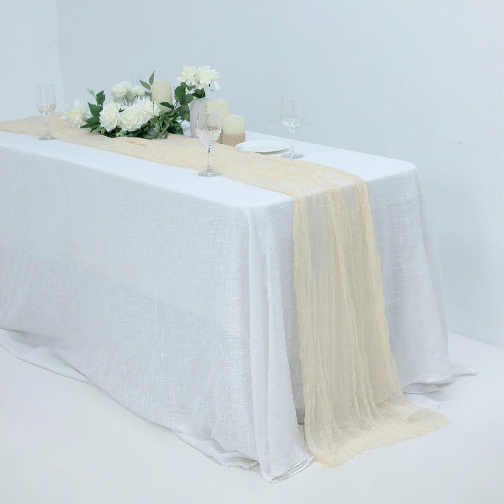 Cream Gauze Cheesecloth Boho Table Runner 10ft  |   Gauze Cheesecloth Gauze Cheesecloth Cream