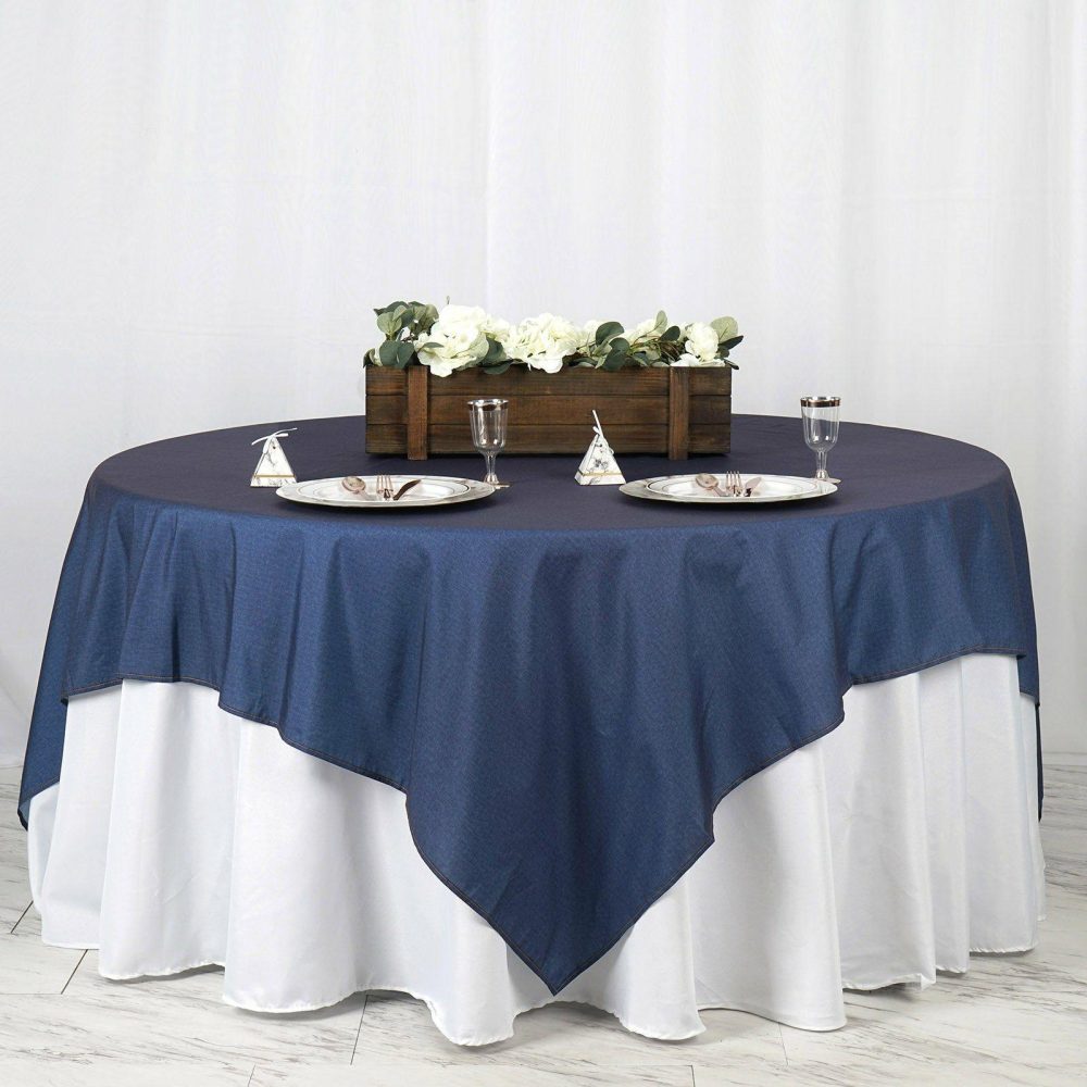 Dark Blue faux Denim Polyester Square Table Overlay 85″x85″  |   Polyester Polyester Polyester