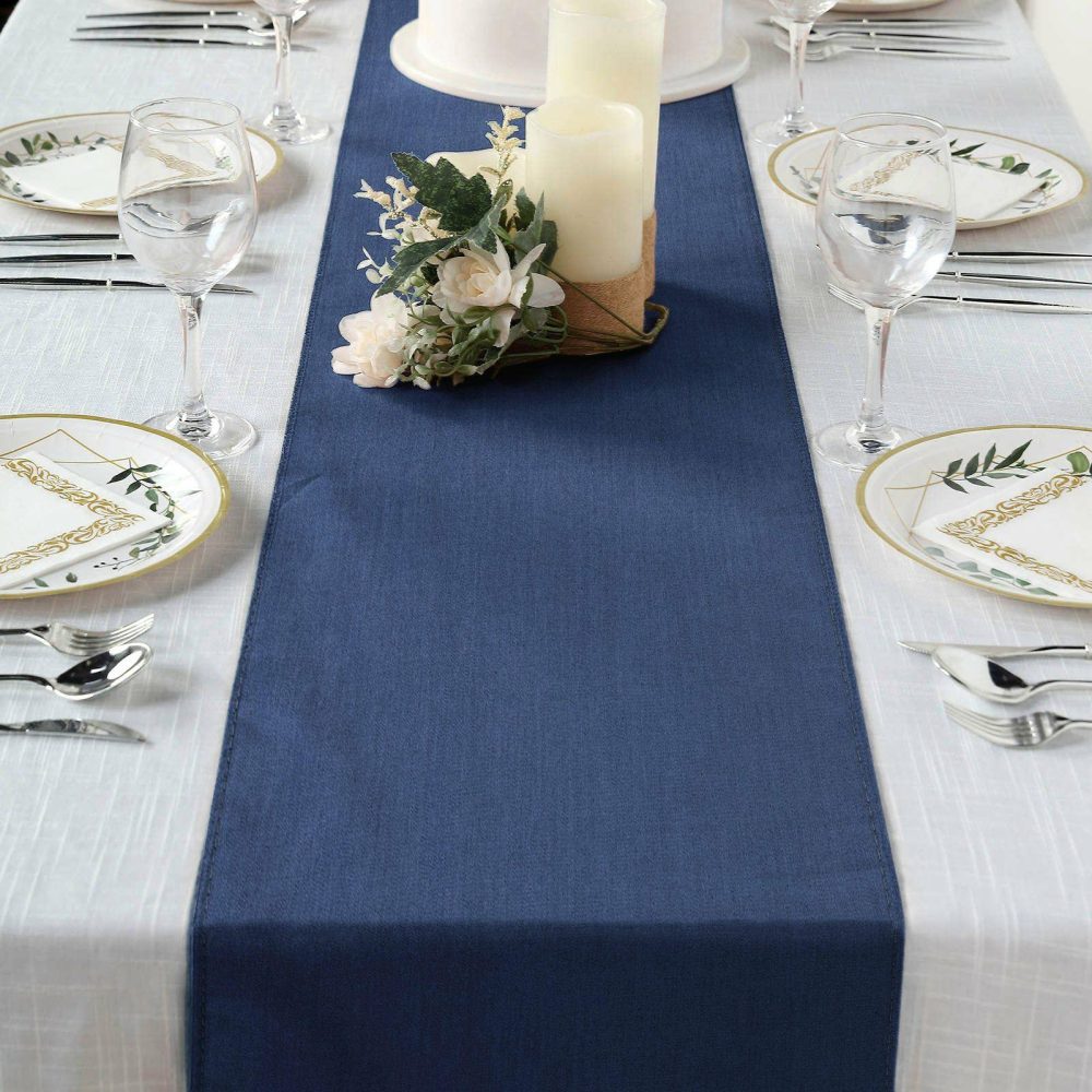 Dark Blue Faux Denim Polyester Table Runner 14″x108″  |   Polyester Polyester Navy blue