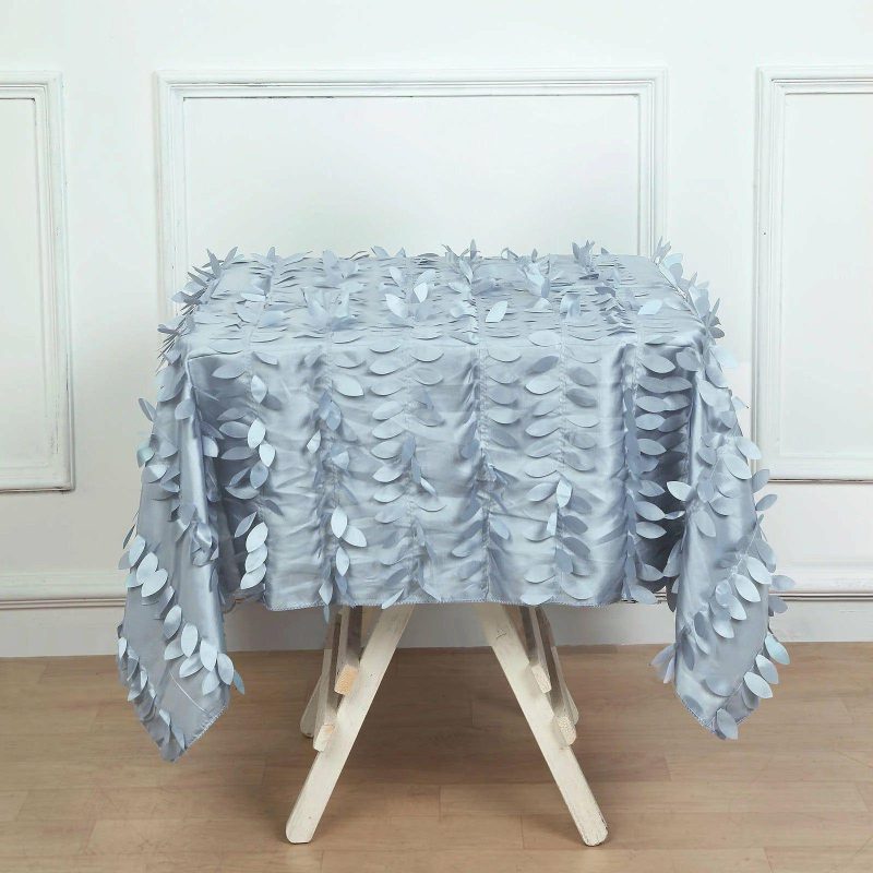 Dusty Blue 3D Leaf Petal Taffeta Fabric Seamless Square Tablecloth 54″  |   Pintuck, Crinkle & Leaf Pintuck, Crinkle & Leaf Dusty Blue