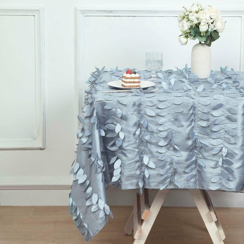 Dusty Blue 3D Leaf Petal Taffeta Fabric Seamless Square Tablecloth 54″  |   Pintuck, Crinkle & Leaf Pintuck, Crinkle & Leaf Dusty Blue