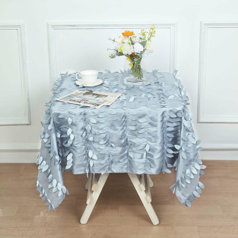 Dusty Blue 3D Leaf Petal Taffeta Fabric Seamless Square Tablecloth 54″  |   Pintuck, Crinkle & Leaf Pintuck, Crinkle & Leaf Dusty Blue