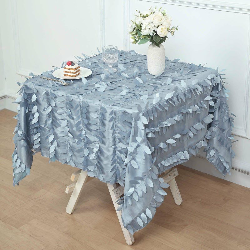 Dusty Blue 3D Leaf Petal Taffeta Fabric Seamless Square Tablecloth 54″  |   Pintuck, Crinkle & Leaf Pintuck, Crinkle & Leaf Dusty Blue