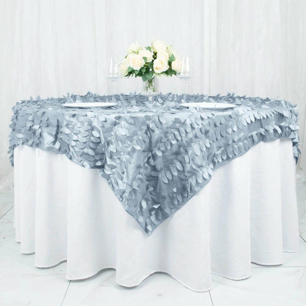 Dusty Blue 3D Leaf Petal Taffeta Fabric Table Overlay 72″x72″  |   Satin & Taffeta Satin & Taffeta Dusty Blue