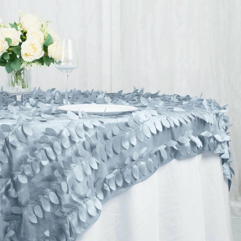 Dusty Blue 3D Leaf Petal Taffeta Fabric Table Overlay 72″x72″  |   Satin & Taffeta Satin & Taffeta Dusty Blue