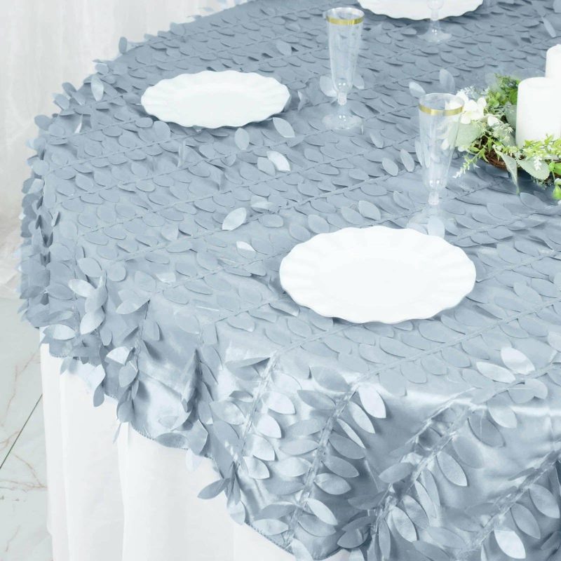 Dusty Blue 3D Leaf Petal Taffeta Fabric Table Overlay 72″x72″  |   Satin & Taffeta Satin & Taffeta Dusty Blue