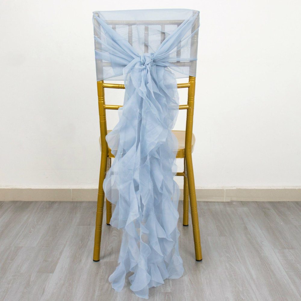 Dusty Blue Chiffon Curly Chair Sash  |   Organza & Chiffon Chair Sashes Dusty Blue