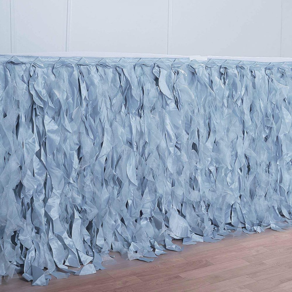 Dusty Blue Curly Willow Taffeta Table Skirt 17ft  |   Ruffled Tulle Ruffled Tulle Dusty Blue