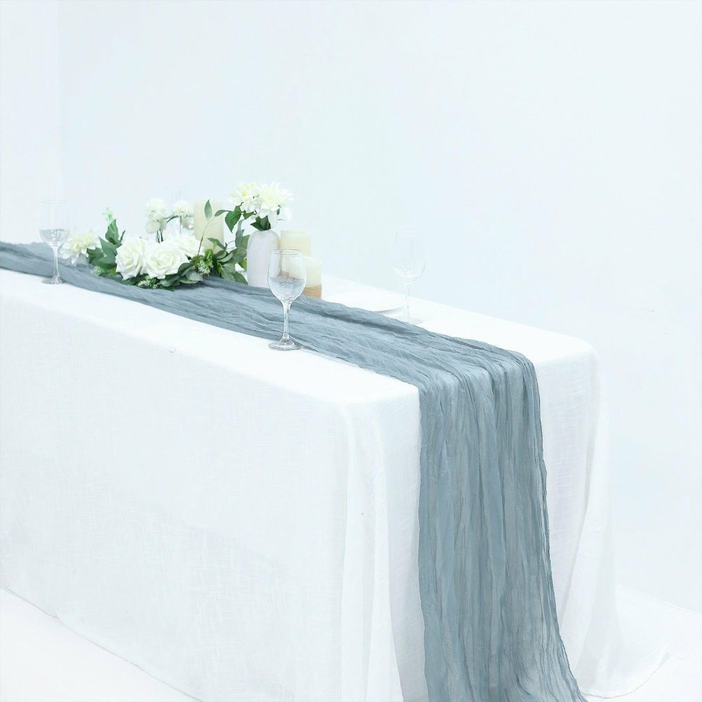 Dusty Blue Gauze Cheesecloth Boho Table Runner 10ft  |   Gauze Cheesecloth Gauze Cheesecloth Dusty Blue