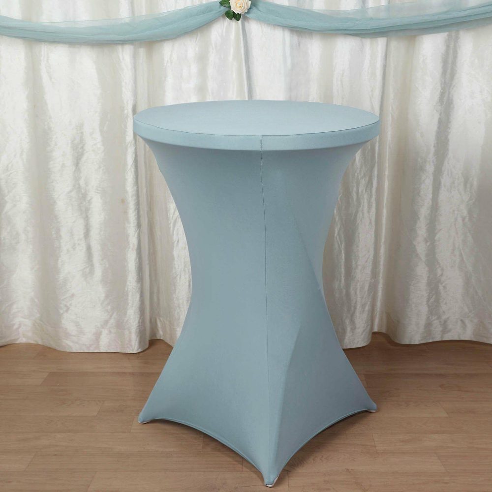 Dusty Blue Highboy Spandex Cocktail Table Cover, Fitted Stretch Tablecloth for 24″-32″ Dia High Top Tables  |   Spandex & Fitted Spandex & Fitted Dusty Blue