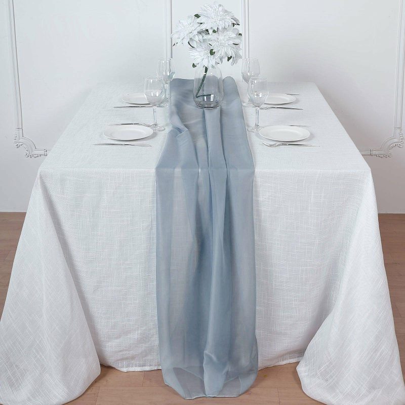 Dusty Blue Premium Chiffon Table Runner 6ft  |   Organza & Chiffon Organza & Chiffon Dusty Blue