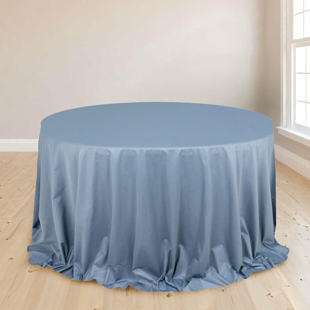 Dusty Blue Premium Scuba Round Tablecloth, Wrinkle Free Polyester Seamless Tablecloth 132″ for 6 Foot Table With Floor-Length Drop  |   Polyester Polyester Dusty Blue