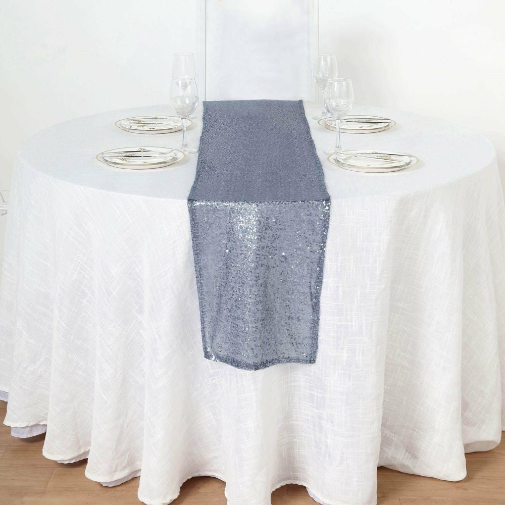 Dusty Blue Premium Sequin Table Runner 12″x108″  |   Sequin Sequin Dusty Blue