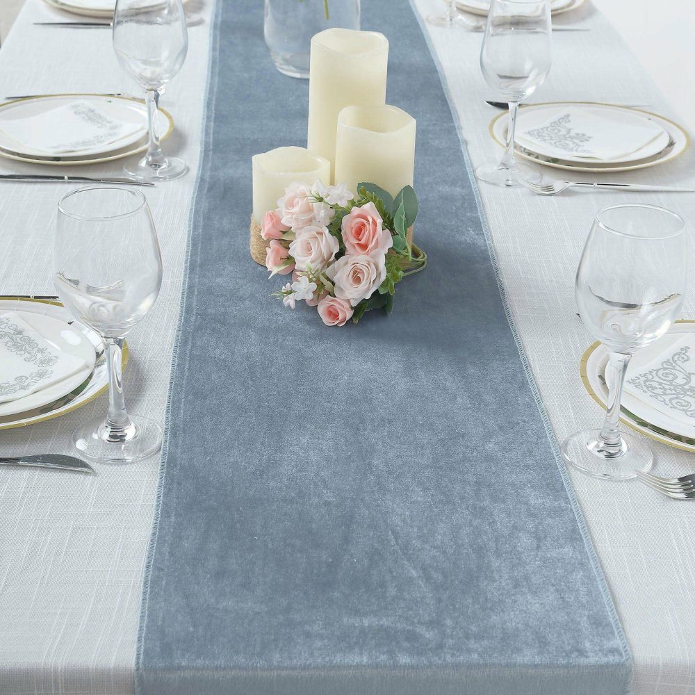 Dusty Blue Premium Velvet Table Runner 12″x108″  |   Velvet & Flocking Table Runners Dusty Blue