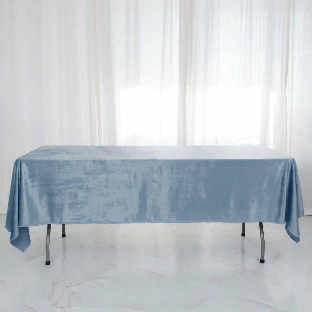 Dusty Blue Seamless Premium Velvet Rectangle Tablecloth, Reusable Linen 60″x102″  |   Velvet & Flocking Tablecloths Dusty Blue