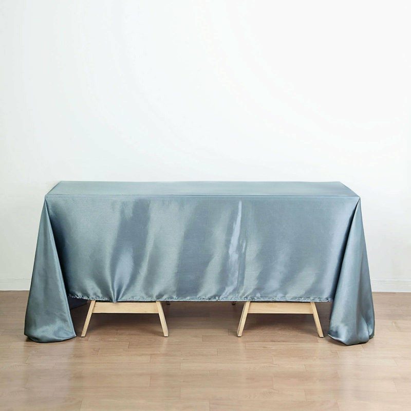 Dusty Blue Seamless Satin Rectangular Tablecloth 60″x126″  |   Satin Satin Dusty Blue