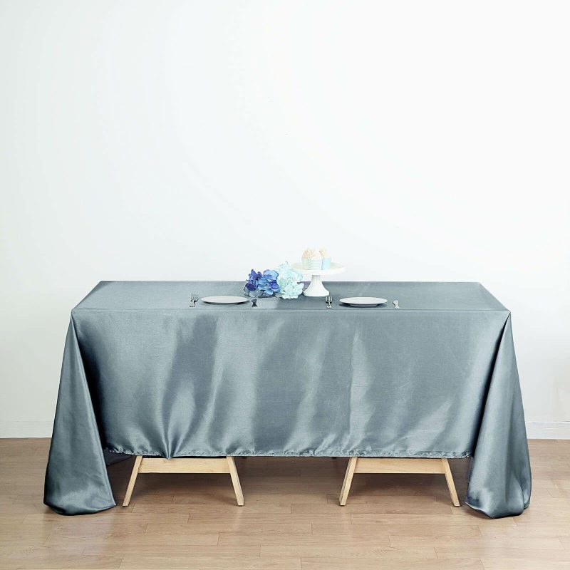 Dusty Blue Seamless Satin Rectangular Tablecloth 60″x126″  |   Satin Satin Dusty Blue