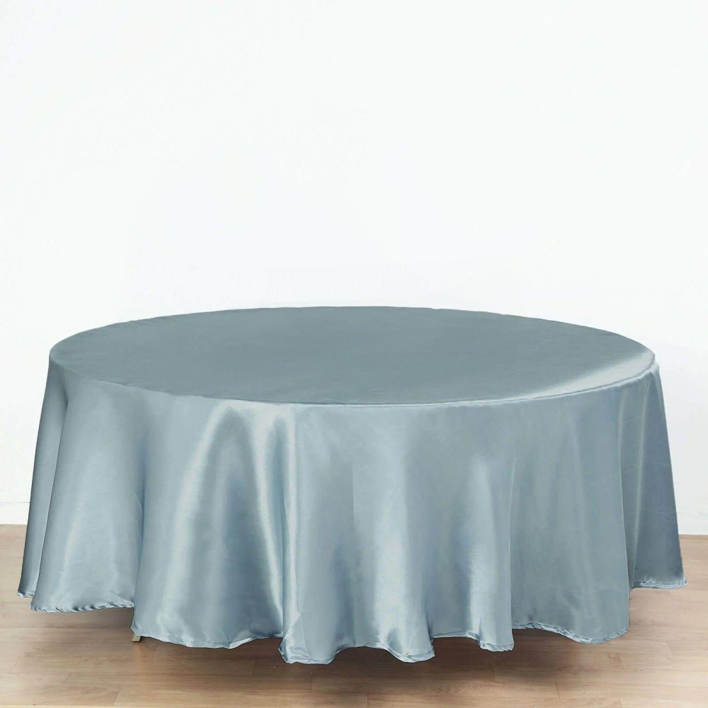 Dusty Blue Seamless Satin Round Tablecloth 108″  |   Satin Satin Dusty Blue