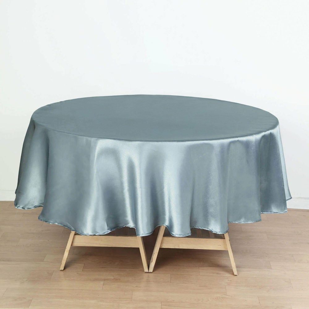 Dusty Blue Seamless Satin Round Tablecloth 90″  |   Satin Satin Dusty Blue