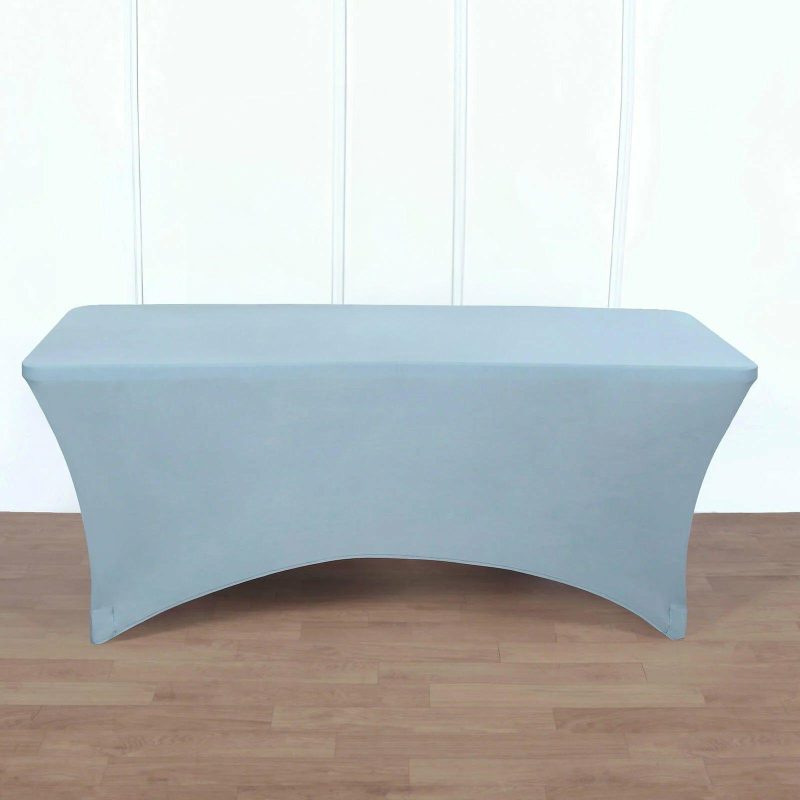 Dusty Blue Stretch Spandex Rectangle Tablecloth 8ft Wrinkle Free Fitted Table Cover for 96″x30″ Tables  |   Spandex & Fitted Spandex & Fitted Dusty Blue