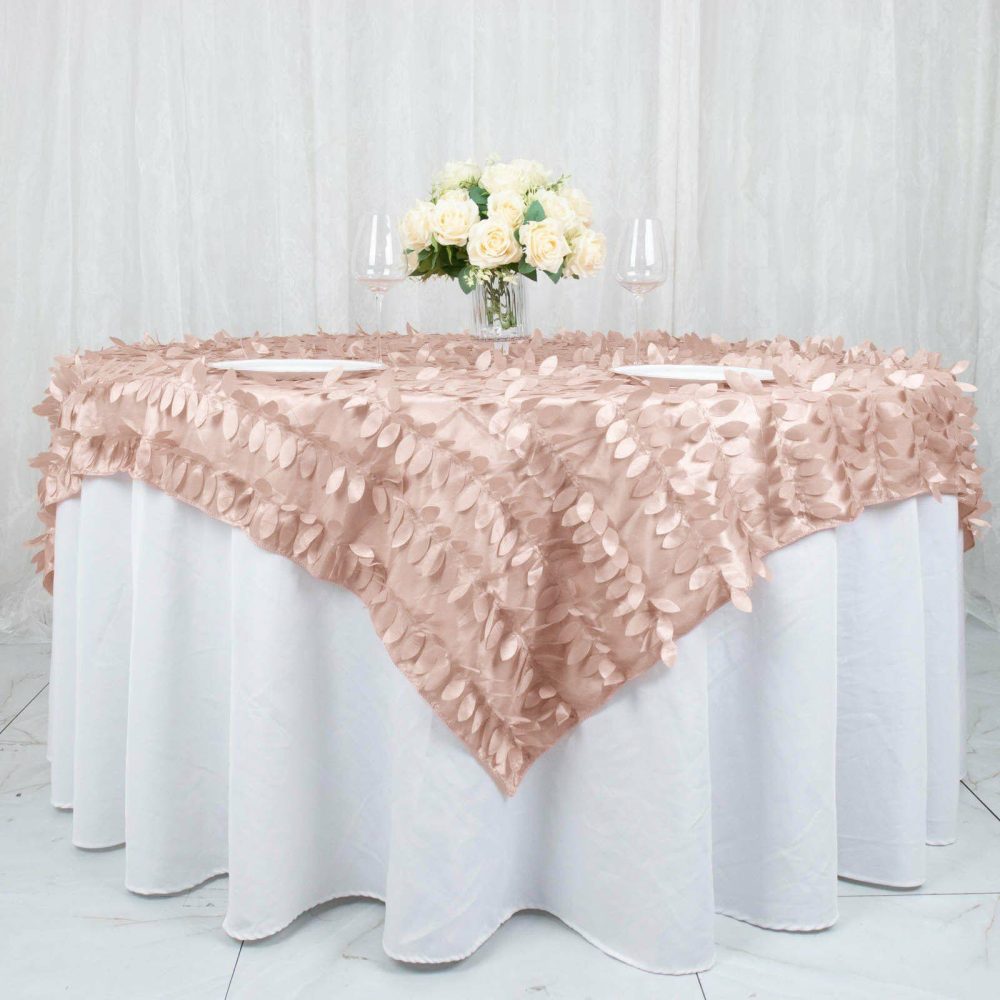 Dusty Rose 3D Leaf Petal Taffeta Fabric Table Overlay 72″x72″  |   Satin & Taffeta Satin & Taffeta Dusty rose