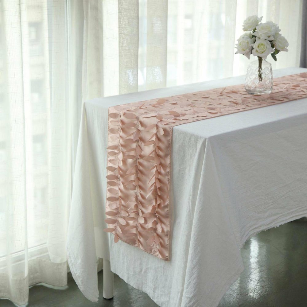 Dusty Rose 3D Leaf Petal Taffeta Fabric Table Runner 12″x108″  |   Stylish Stylish Dusty rose