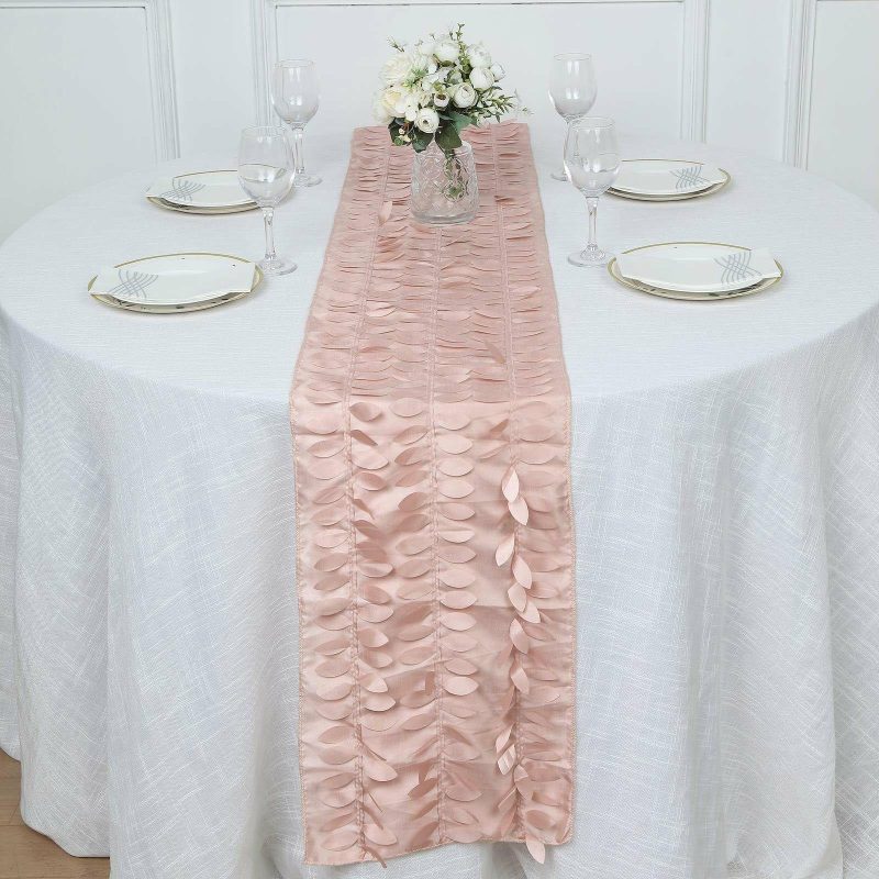 Dusty Rose 3D Leaf Petal Taffeta Fabric Table Runner 12″x108″  |   Stylish Stylish Dusty rose