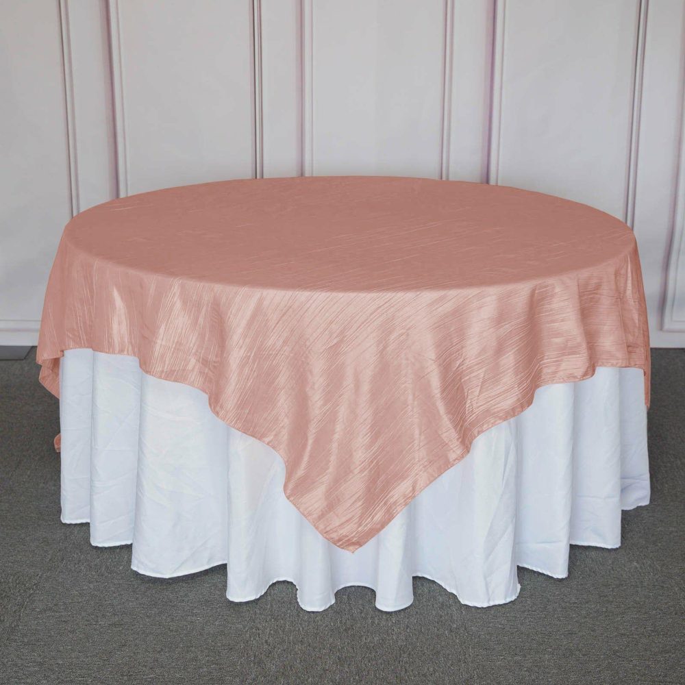 Dusty Rose Accordion Crinkle Taffeta Square Table Overlay 90″x90″  |   Satin & Taffeta Satin & Taffeta Dusty rose